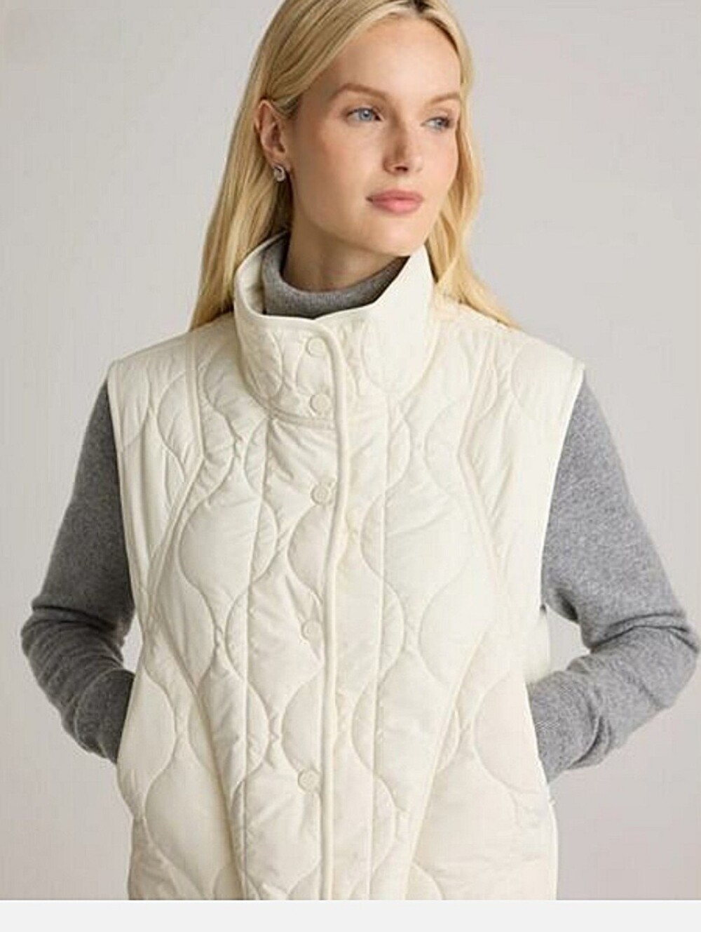 NWOT Quince "Featherless Quilted Puffer Vest" Silken White | Women's Size L - Picture 2 of 11